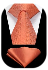 HISDERN Krawatten Gebrannte Orange Herren Hochzeit Krawatte mit Einstecktuch Klassisch Business Krawatte & Taschentuch Set