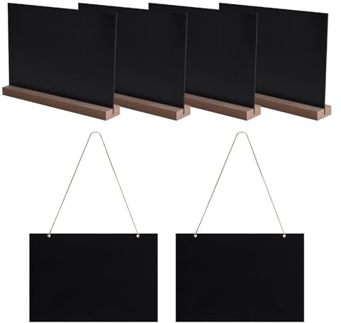 2 in 1 Kreidetafel Klein, 6 Stück Tafeln Beidseitig zum Beschriften, Buffet Schilder Tischkarten, Aufhängen Memotafel Holztafeln mit Sockel e Juteschnur für Bäckerei Party Hochzeit, 23 x 17 cm