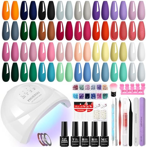 phoenixy 36Pcs Gel Nail Polish Set with Lamp Starter Kit, 32 Colours Gel Nail Kit UV Gel Nail Polish with Base and Top Coat-SR9047