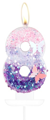 Schmetterling Zahl 8 Kerzen für Kuchen, Geburtstag Cake Topper Mädchen, Lila Rosa Geburtstagskerzen Dekorationen