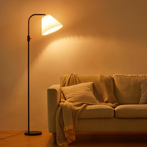 IPARTS EXPERT LED Stehleuchte Dimmbare, Moderne Stehlampe Wohnzimmer 2700K & Dreh- Schalter, 8W E27 Regenschirmtyp Standleuchte mit Stoffschirm Leselampe für Wohnzimmer Schlafzimmer