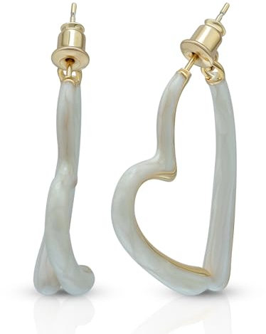 Joacii 14K vergoldet unregelmäßige Herz Ohrstecker baumeln Ohrringe für Frauen Asymmetrische weiße Öl Tropf Ohrstecker Liebe geformt Tropfen Ohrring
