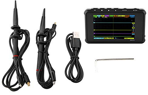 XTevu DS213 Mini Osciloscopio Digital de Bolsillo de 4 Canales 100MSa/s Analizador de Señal Portátil Kit de Osciloscopio Digital de Mano - Pantalla LC D Retroiluminada