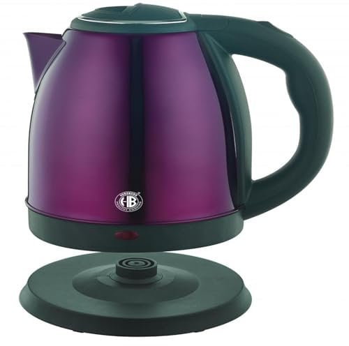Herzberg, HG5011-PUR, Bouilloire électrique 1.8L INOX sans Fil Violet, résistance à Fond Plat 1500W, arrêt Automatique, Niveau de Remplissage extérieur, Filtre intégré, Base à 360°
