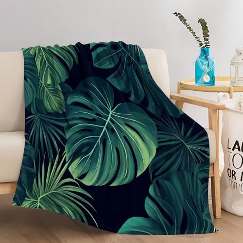 Grün Kuscheldecke Pflanzenblatt Monstera-Blatt Drucken Flauschige Decke 150x200 cm Fleecedecke Weich und Warme, Wohndecke Flanell als Sofadecke Couchdecke Tagesdecke