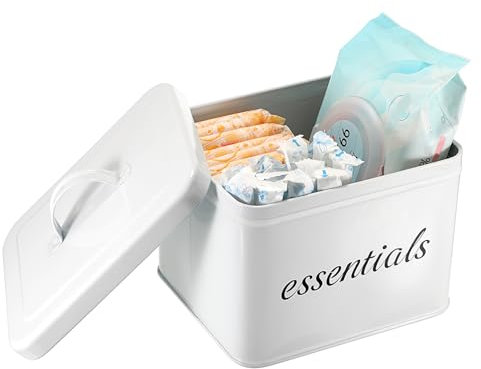 TOLIDA Metal Tampon Storage Box with Lid - White Divider Box Organizer for Tampon and Feminine Supply, Home Essentials Storage Container