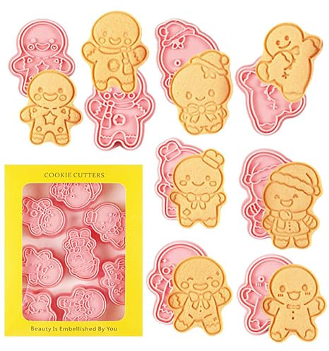 Cuisine de biscuits manche en pain d'épice | Moule de fondant 8x | Gingerbread Man Cookie Cutter Set 3D Fondant Moule pour les décorations de fête de vacances du jour de Noël