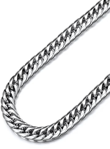 U7 Mens Necklace Cuban Link Chains, Gold/Silver/Black Curb Chain Necklaces for Men, Chunky Hip Hop Jewellery, Width 3/6/9/12mm, 18/20/22/24/26/28/30 Inch