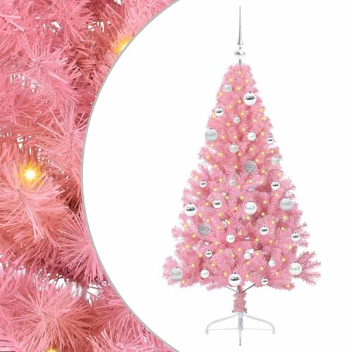 vidaXL Sapin de Noël Artificiel pré-éclairé Rose 150 cm PVC, Arbre de Noël Moderne en Forme de cône, éclairage de Vacances USB, Display LED, déco Festive pour Le Salon et Le Jardin