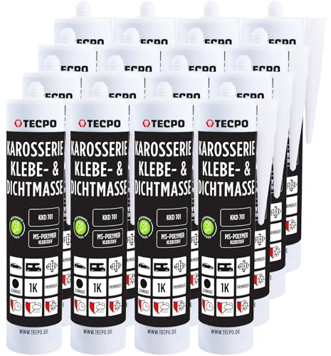 TECPO Karosseriekleber Dichtstoff MS Polymer, 12x 414g Schwarz UV-und Witterungsbeständig Überlackierbar- Abdichtung von Karosserieteilen, Blechen und Fugen