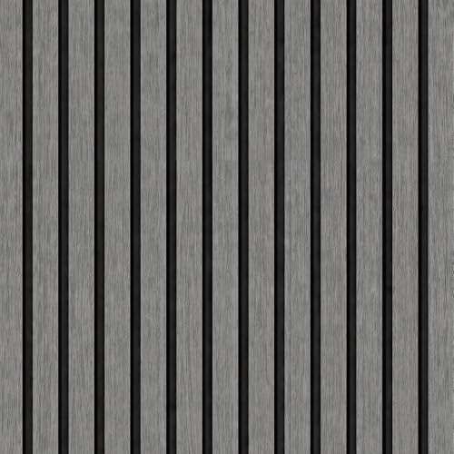 Fiula Grey Wood Slat Wallpaper Peel and Stick 44CM x 300CM – Modern Acoustic Wall Panel Effect, Self Adhesive 3D Wood Panel Contact Paper for Living Room Bedroom TV Background Wall
