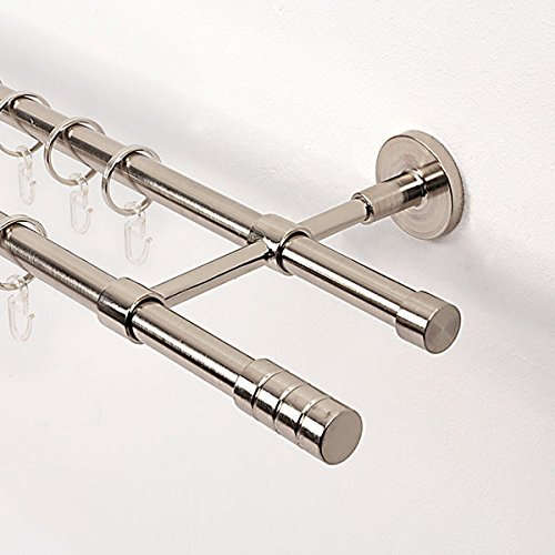 Ventanara® Gardinenstange 140 cm 2 läufig 16 mm mit Endstücken Zylinder und Standard inklusive 28 Ringen Wandmontage