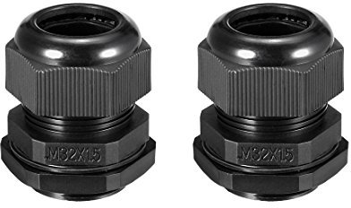 sourcing map M32 Cable Gland Waterproof Plastic Joint Adjustable Locknut Black for 15mm-22mm Dia Cable Wire 2 Pcs