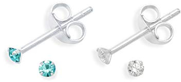 Lot de 2 paires de boucles d'oreilles en argent sterling avec oxyde de zirconium Turquoise 2 mm