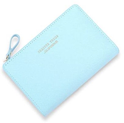 JIUFENG Geldbörsen mit Reißverschluss Mehrzwecktaschen Kurze Brieftasche mit Mehreren Kartenpositionen (Blau)