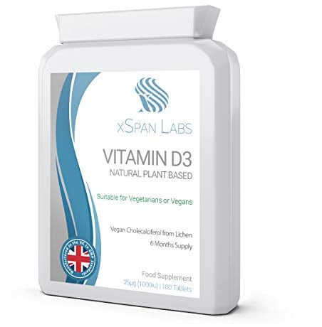 Vitamin D3 Natural Plant Based 25µg (1000 IU) 180 Tablets - Vegan Cholecalciferol from Lichen– Exclusively Manufactured in The UK