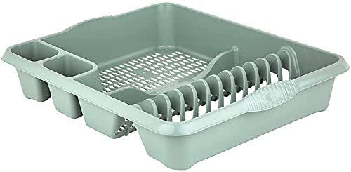 KetoPlastics Sage Green Large Plastic Kitchen Plate Dish Drainer Rack Draining Board Cutlery Holder