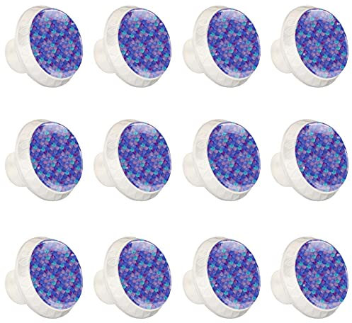 Crystal Drawer Knobs - 12 Pcs 35MM Glass Drawer Knobs Crystal Door Handles Purple Mermaid Scales with Screws for Home Kitchen Office Chest Cabinet Drawer