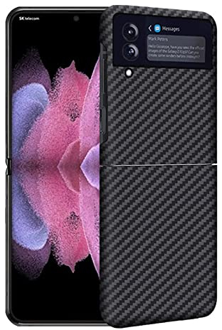 qichenlu Kugelsicher Aramidfaser Schwarz Aramid Hülle für Z Flip 3 5G,Extrem Stoßfest Extrem Dünn Cover Case Hartschale für Samsung Galaxy Z Flip 3 5G
