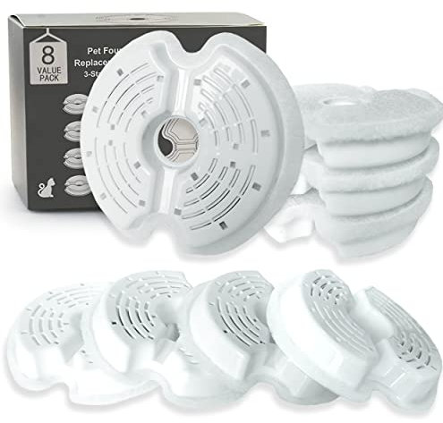 Hantoc 8 Stück Ersatzfilter für Trinkbrunnen, Katzenbrunnen Filter für 2.5L Edelstahl Katzenbrunnen 2L Katzentrinkbrunnen Ersatzfilter mit Harz und Aktivkohle für Katzen und Hunde