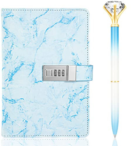 PU Leather Password Lock Journal with Diamond Pen A5 Size Daily Notebook with Lock Combination Lock Diary Digital Password Notebook Locking Journal Diary for Teen Girls Women Boys Men