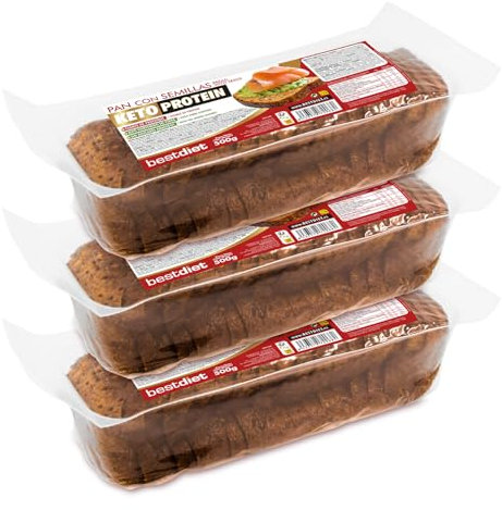 Bestdiet Pan de Molde Proteico Keto Sin Azucar Añadido, Rico en Fibra y Proteínas, con Semillas, Pack 3 barras de 500g