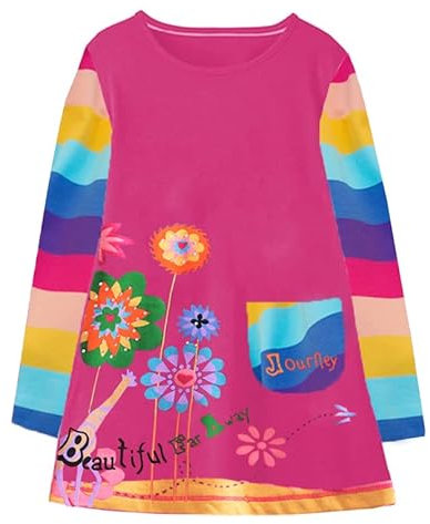 VIKITA Mädchen Baumwolle Langarm Streifen Tiere T-Shirt Kleid EINWEG LH7666 5T
