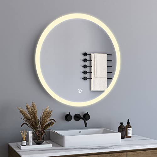 BD-Baode Runder LED Spiegel Wandspiegel 60x60cm Badspiegel mit Beleuchtung 3 Arten von Licht Badspiegel mit Touch Schalter Energieeffizienzklasse A ++,Wasserdicht und Staubdicht