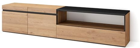 Skraut Home | Meuble TV | Banc Télé | Grand Espace de Rangement | 200x45x35cm | pour Les TV jusqu'à 80 | Meubles de Salon | Style Moderne | Chêne et Noir