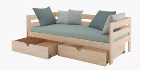 Profiwood Kinderbett mit Schubladen - Kinder Einzelbett - Funktionsbett, Ausziehbett, Jugendbett, Hausbett für Jungen und Mädchen - aus natürlichem Holz, Massives Kiefernholz- 120x200 cm