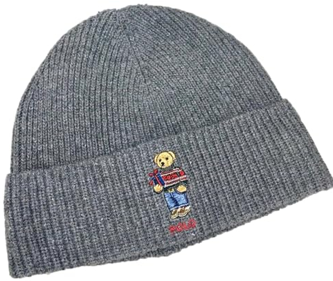 Polo Ralph Lauren Gerippte Herrenmütze mit Bärenmotiv, GRAU, Einheitsgröße