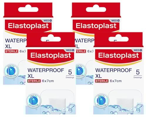 Elastoplast Waterproof XL Med+ Dressings (5 Pieces), Pack of First Aid Plasters, Large Plasters for Post-Operative Wounds, Waterproof Sterile Dressing for Wounds, 0% Latex, Flexible Material, Clear