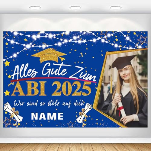 Dicodes Personalisierte Prüfung Bestanden Party Dekorationen ABI 2025 Glückwunsch Graduation Banner Graduation Dekorationen Hintergrund Banner(Blau und Gold)