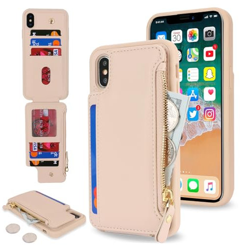 SailorTech for iPhone XS Max Phone Case with Credit Card Holder for Men, iPhone XS Max Case with Credit Card Slots Wallet Zipper Case for Women - Apricot