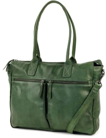 Bear Design Damen Leder Tasche, Schultertasche, Handtasche,Shopper Binni, Leder Henkeltasche, Damen Business, Büro, College Tasche