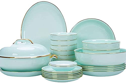 Geschirr-Sets, Geschirr-Set, Bone China-Porzellan, Phnom Penh Bone China-Geschirr-Set, Schüsseln und Teller, Tafelset (Anthrazit, 22-teilig)