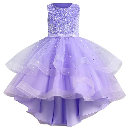 KKvoPiQ E Top Set Bambini Ragazze Vestito Da Principessa Abiti Abiti Pianoforte Prestazione Abiti Ragazze, Lilla, 9-10 Anni