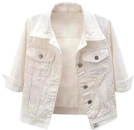 WWricotta Womens Denim Jacket Women's Short Three Quarter Sleeve Jacket Camisole Cape Top 4 Year White