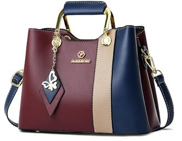 NICOLE & DORIS Handtasche Damen Designer Umhängetasche Kleine Schultertaschen PU Leder Henkeltasche Mehrfarbige Crossbody Bag Mädchen Kuriertaschen mit Anhänger Rot mit Blau
