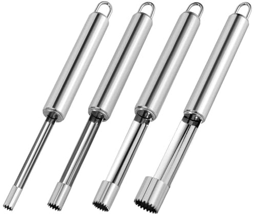 4-Piece Stainless Steel Fruit Corer Set - Multi-Function Apple/Pear/Cherry Seed Remover Tool with Twist Design for Home Kitchen Use (Red Dates Compatible)