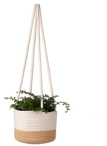 WBYNB Tejidas a Maceta Colgante Plantas, Colgante Cesta Macetero Tejido Maceta, Algodón Tejida Jardinera Colgante, Adecuado para Decoración de Interiores y Exteriores (Tamaño Grande) (Grande)