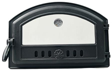 Innbee® Porta del forno in ghisa, porta del forno per pizza, in vetro, termometro, forno per pizza, forno a legna, stufa in vetro, forno da giardino, pane e pane