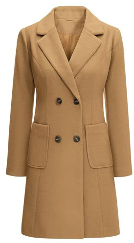 Yuson Girl Manteau Femme Hiver Manteau en Laine Classique Chaud Trench Coats Double Boutonnage À Revers Chic Manteaux Blazer Mi-Long Casual Veste(Camel, M)