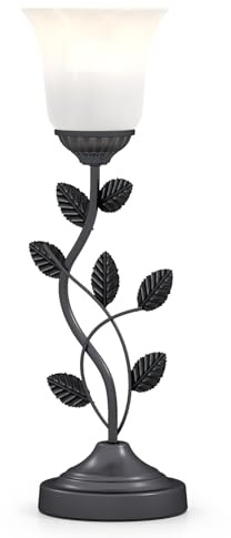 COSTWAY Blume Tischlampe Vintage, Nachttischlampe mit Tulpen-Glaslampenschirm & Metallblättern, Schreibtischlampe E27, Dekorationslampe für Schlafzimmer, Wohnzimmer, Arbeitszimmer