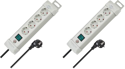 Brennenstuhl Premium-Line Steckdosenleiste 4-Fach (Mehrfachsteckdose mit Schalter und 1,8m Kabel - 45° Anordnung der Steckdosen, Made in Germany) grau (Packung mit 2)