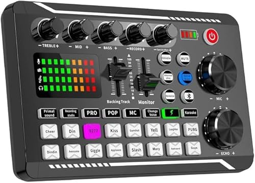 Zodazoqa F998 Live Sound Card Audio Mixer, Podcast Audio Interface with DJ Mixer Effects, with Multiple Sound Effects,Voice Changer with Sound Effects for Streaming Podcasts and Games