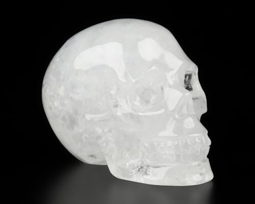 Skullis 5,1 cm großer Quarz-Bergkristall-Totenkopf, handgeschnitzter Edelstein-Skulptur.