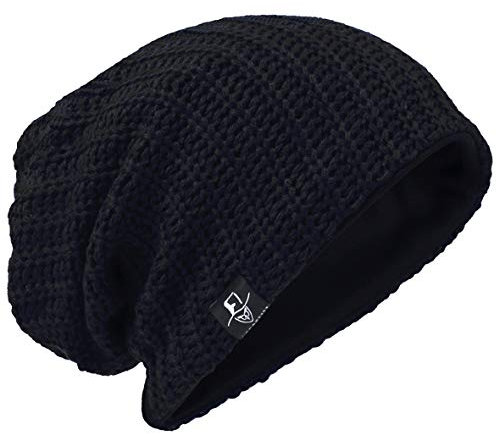 VECRY Herren Slouchy Mütze Strickmützen Rasta Skull Cap Sommer Winter Sackmütze (Gerippt Schwarz)