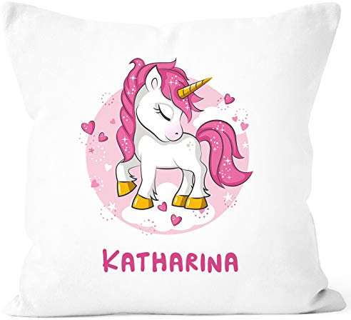 SpecialMe® Kissen-Bezug mit Namen Einhorn Kissen-Hülle Namenskissen personalisierte Geschenke Dekokissen weiß Unisize