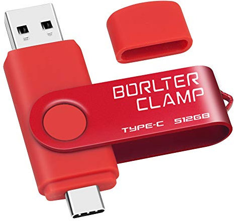 Clé USB Type C 512 Go, BorlterClamp Mémoire Stick Double Connecteur USB C 3.0 U Disque Flash Drive pour Smartphone Android Samsung S10/S9, Huawei Honor, etc., Tablette et Ordinateur (Rouge)